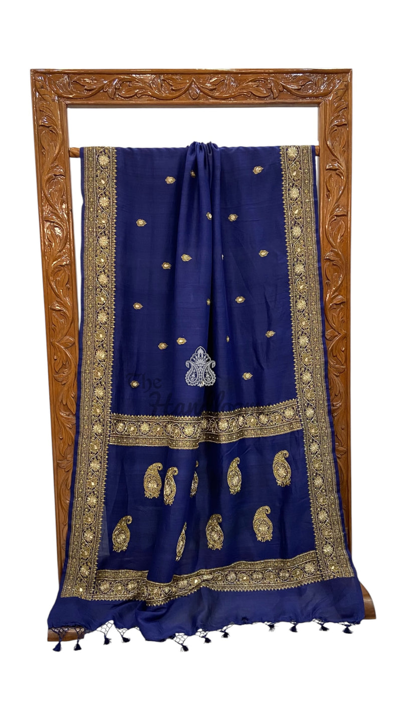 Pure Tussar Georgette Handloom Banarasi Saree with Handwork: Gota Patti, Zardozi, Diamond Chain, Katdana, and Abla Detailing