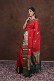 Red Pure Kora Handloom Banarasi Saree - The Handlooms