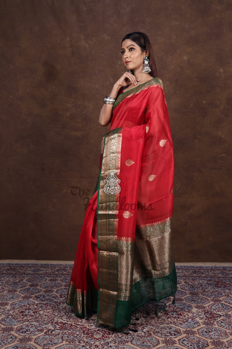 Red Pure Kora Handloom Banarasi Saree - The Handlooms