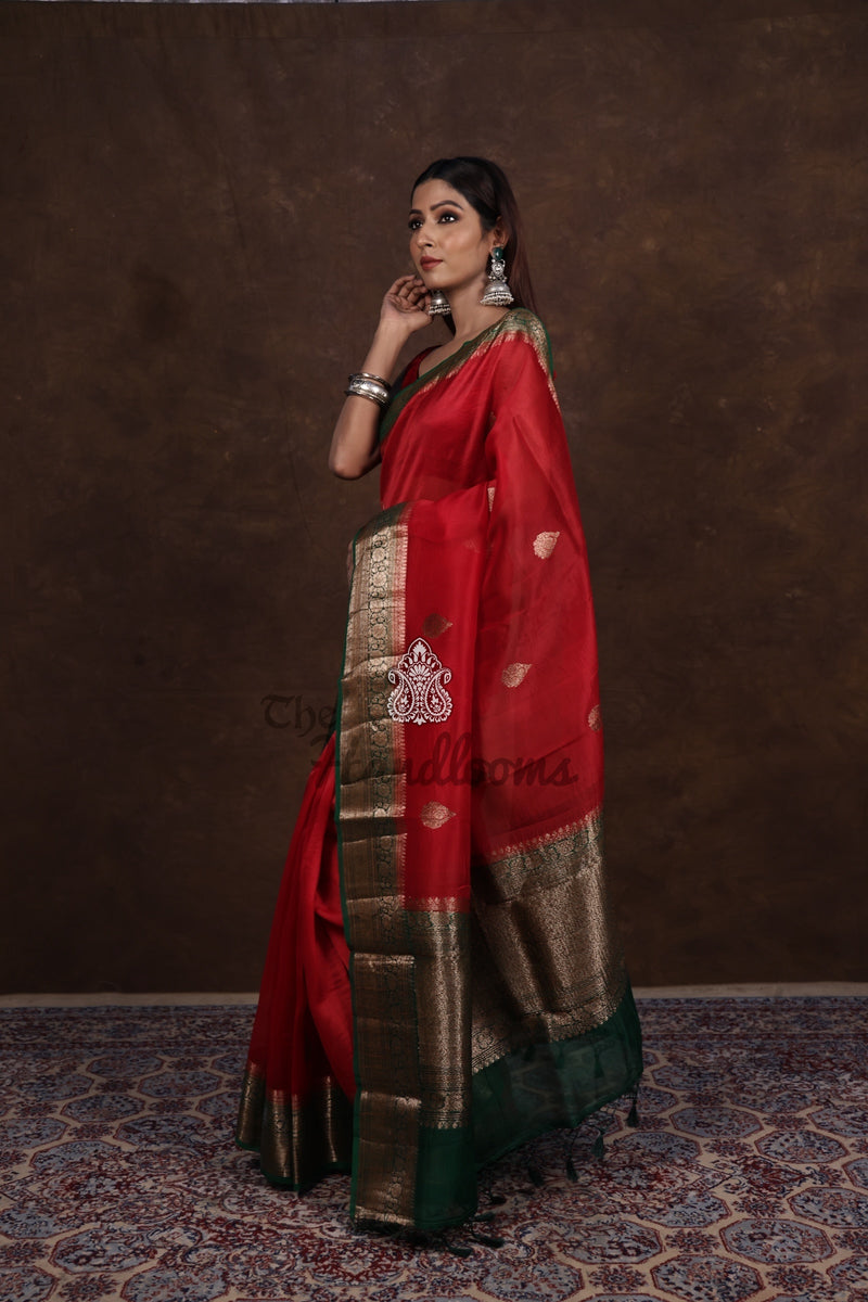 Red Pure Kora Handloom Banarasi Saree - The Handlooms
