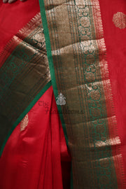 Red Pure Kora Handloom Banarasi Saree - The Handlooms