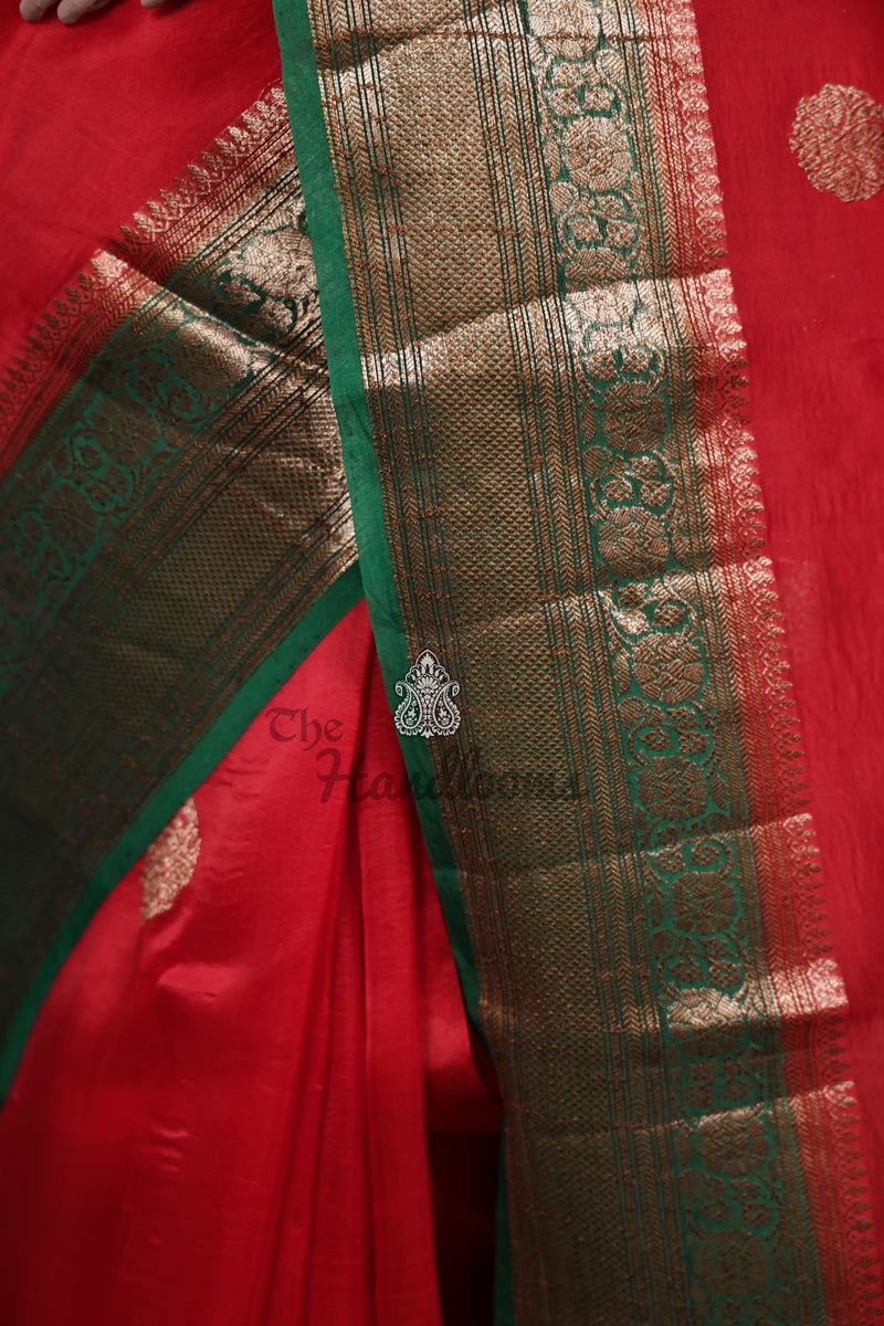 Red Pure Kora Handloom Banarasi Saree - The Handlooms