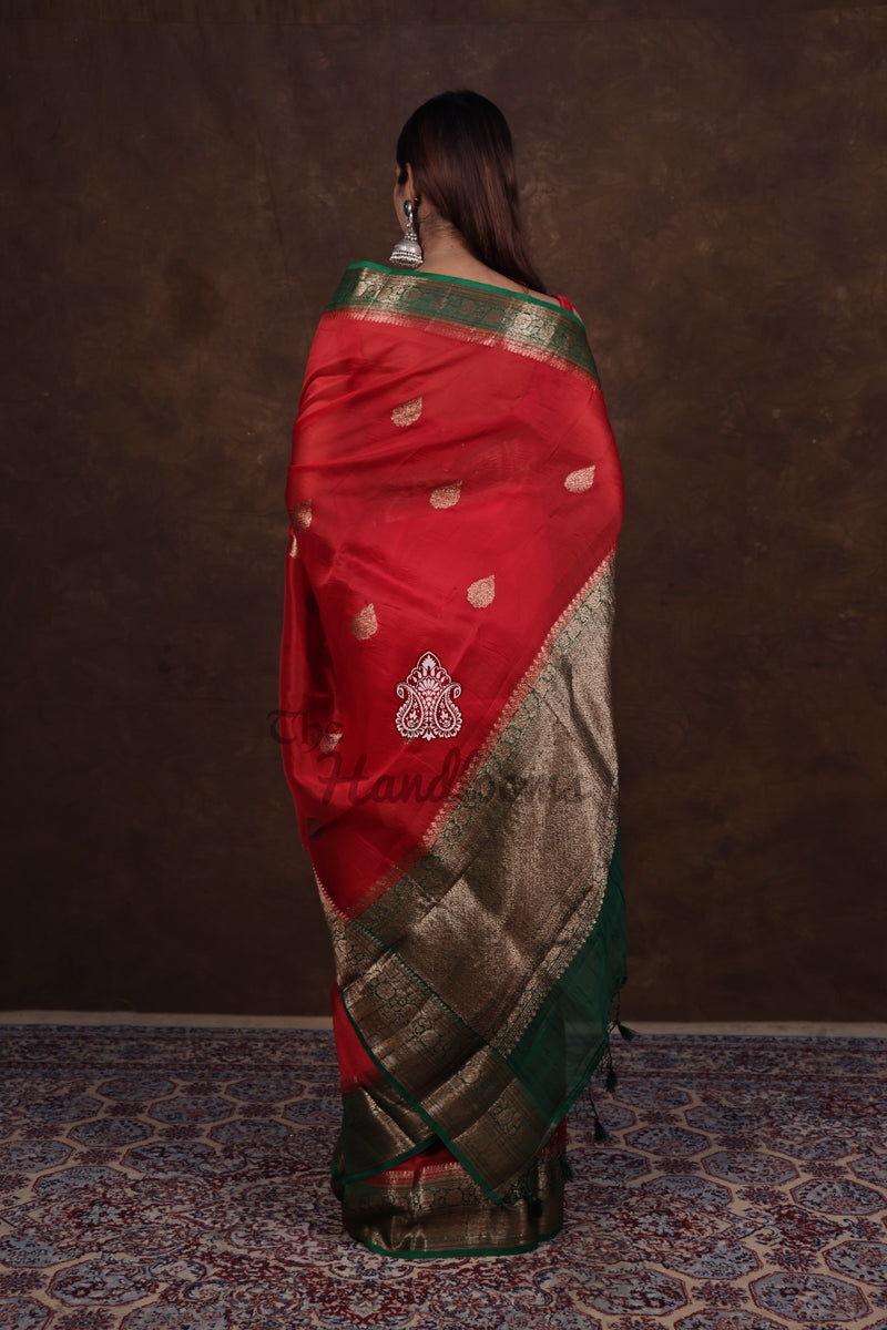 Red Pure Kora Handloom Banarasi Saree - The Handlooms