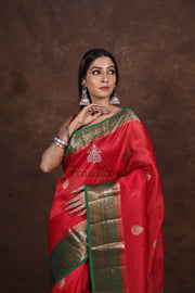 Red Pure Kora Handloom Banarasi Saree - The Handlooms