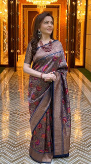 Nita Ambani Regal Pure Katan Silk Banarasi Saree – Handwoven Tanchui Brocade - The Handlooms