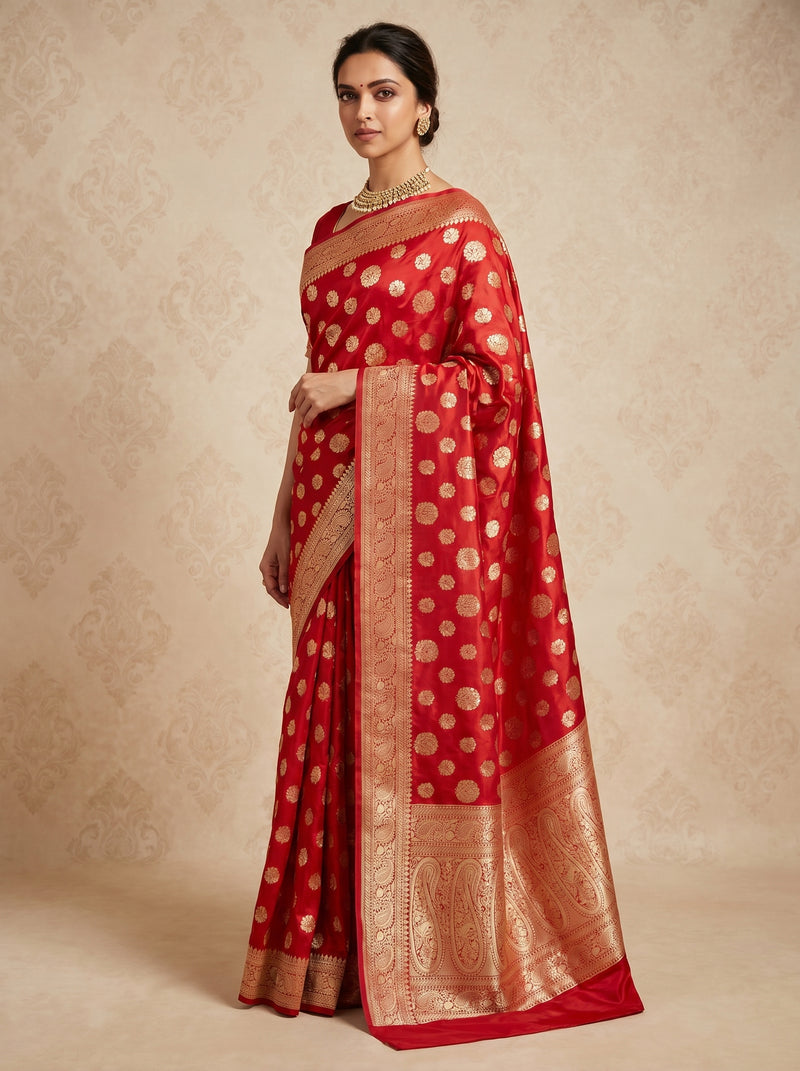 Deepika Padukone in Pure Katan Silk Banarasi Handloom Saree - All Over Motifs - The Handlooms