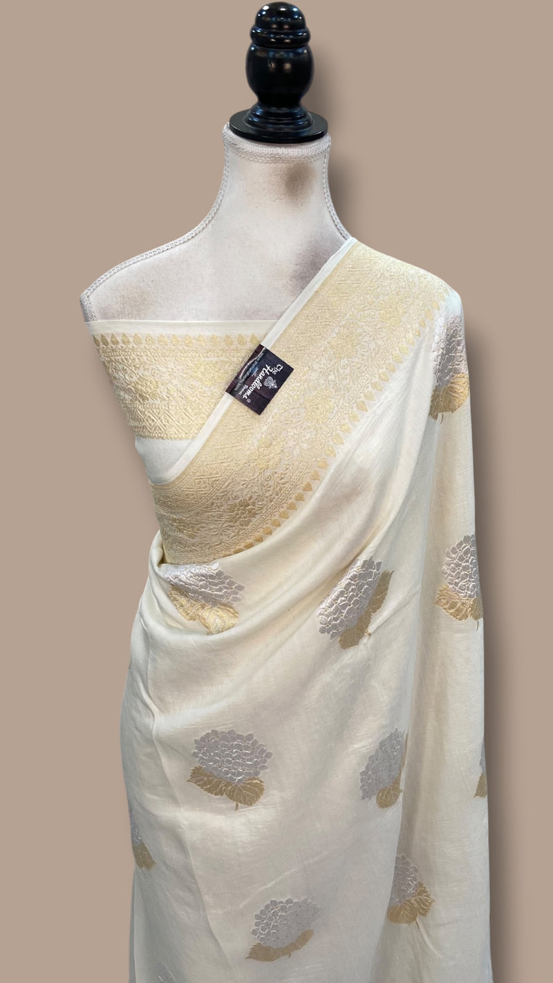 White Pure Moonga Georgette Handloom Banarasi Saree