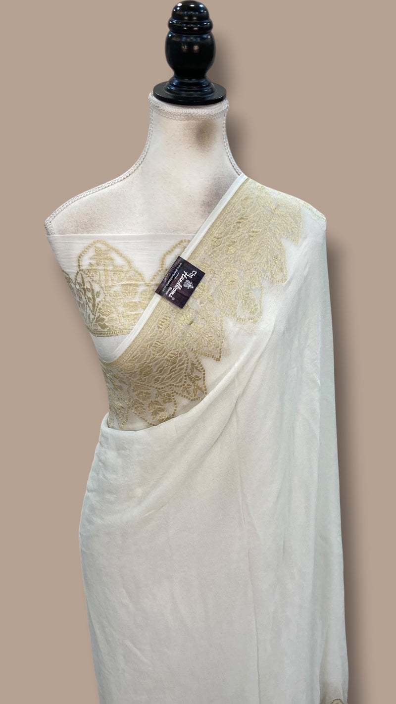 White Khaddi Georgette Handloom Banarasi Saree