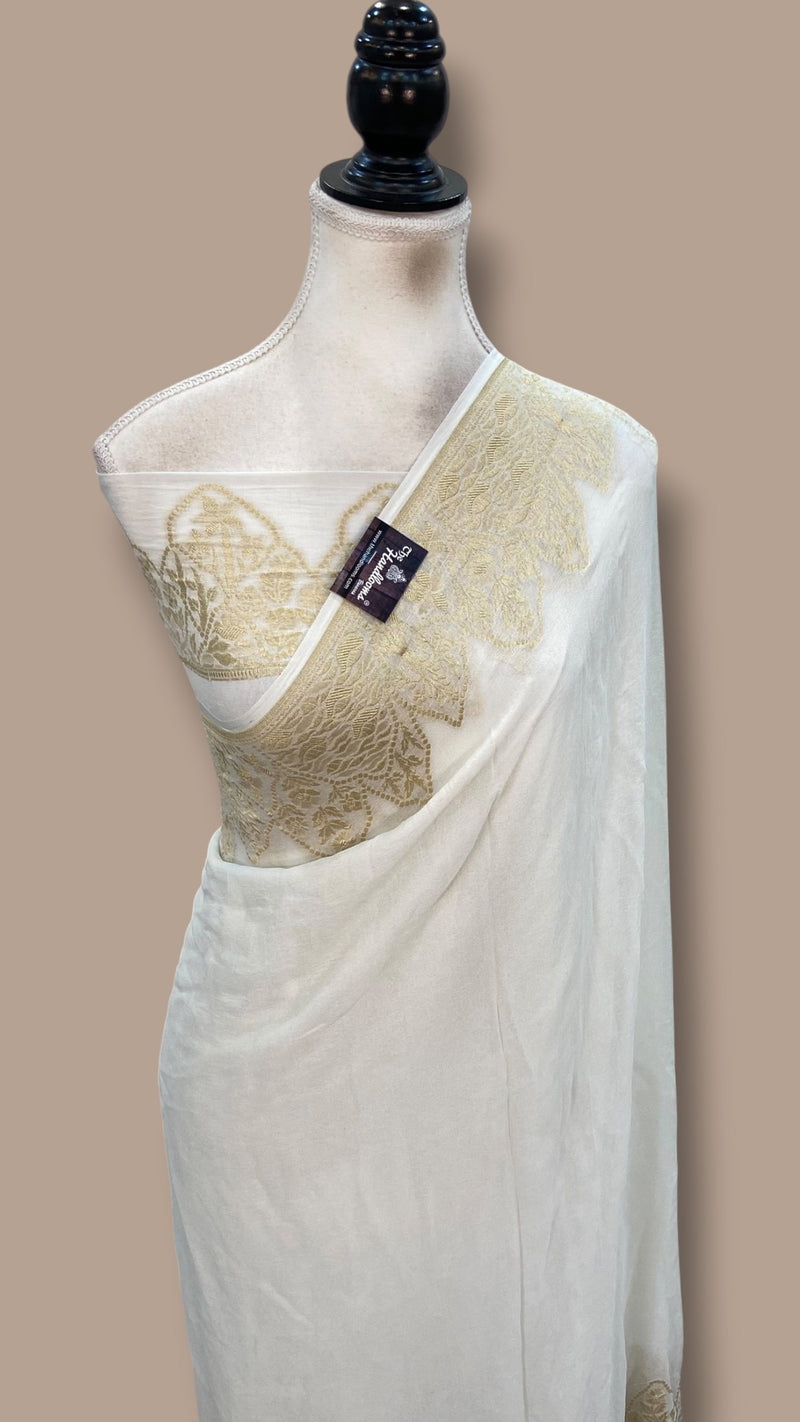 White Khaddi Georgette Handloom Banarasi Saree