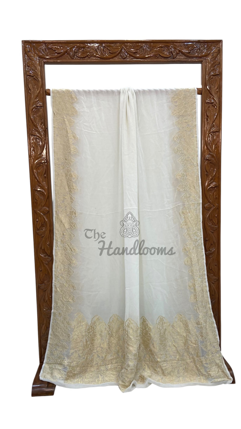 White Khaddi Georgette Handloom Banarasi Saree