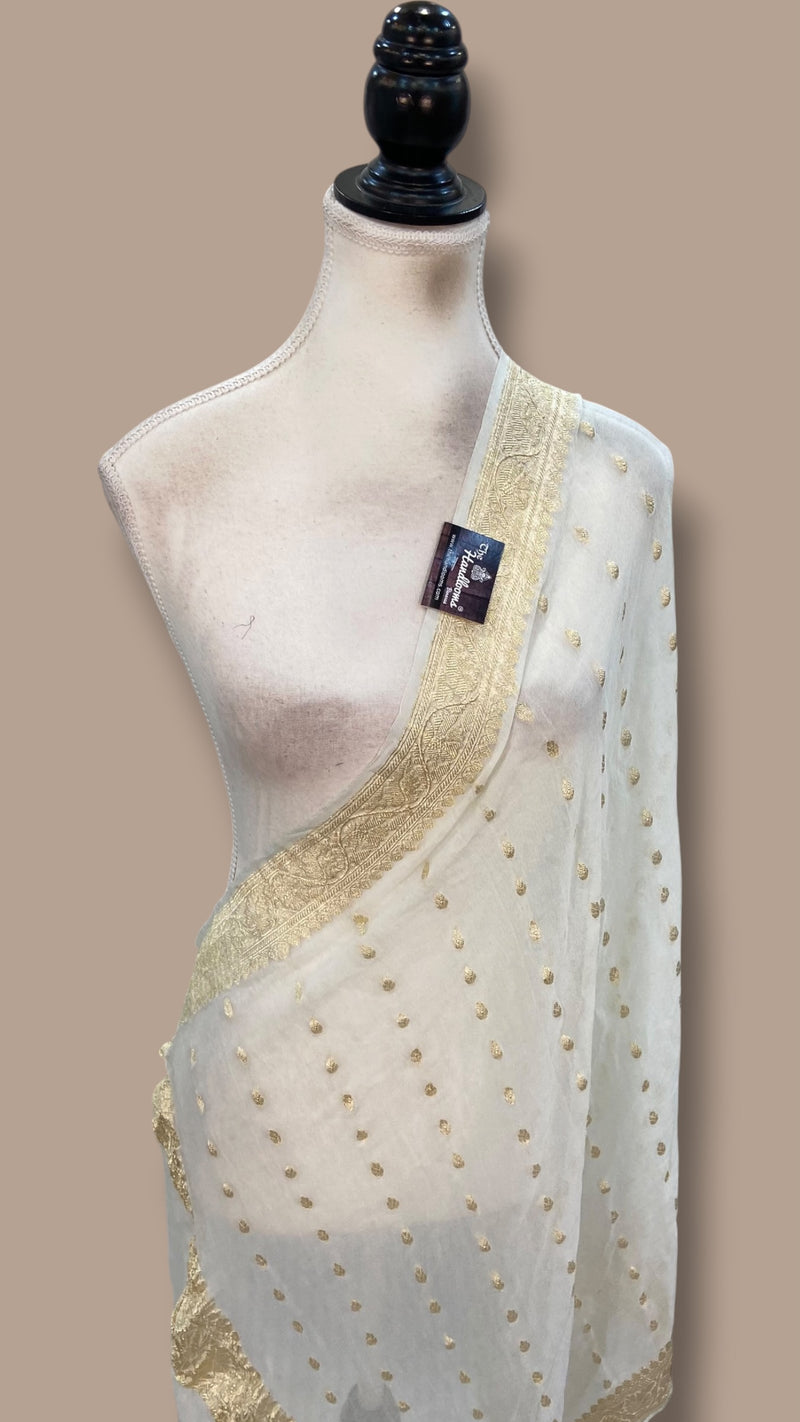 Pure Khaddi Georgette Dupatta-Water Zari