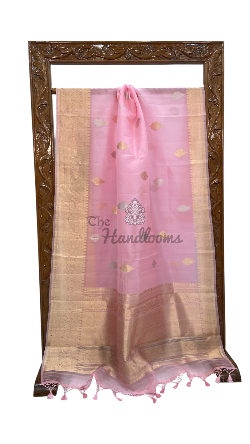 Pure Kora Handloom Banarasi Saree - Pink