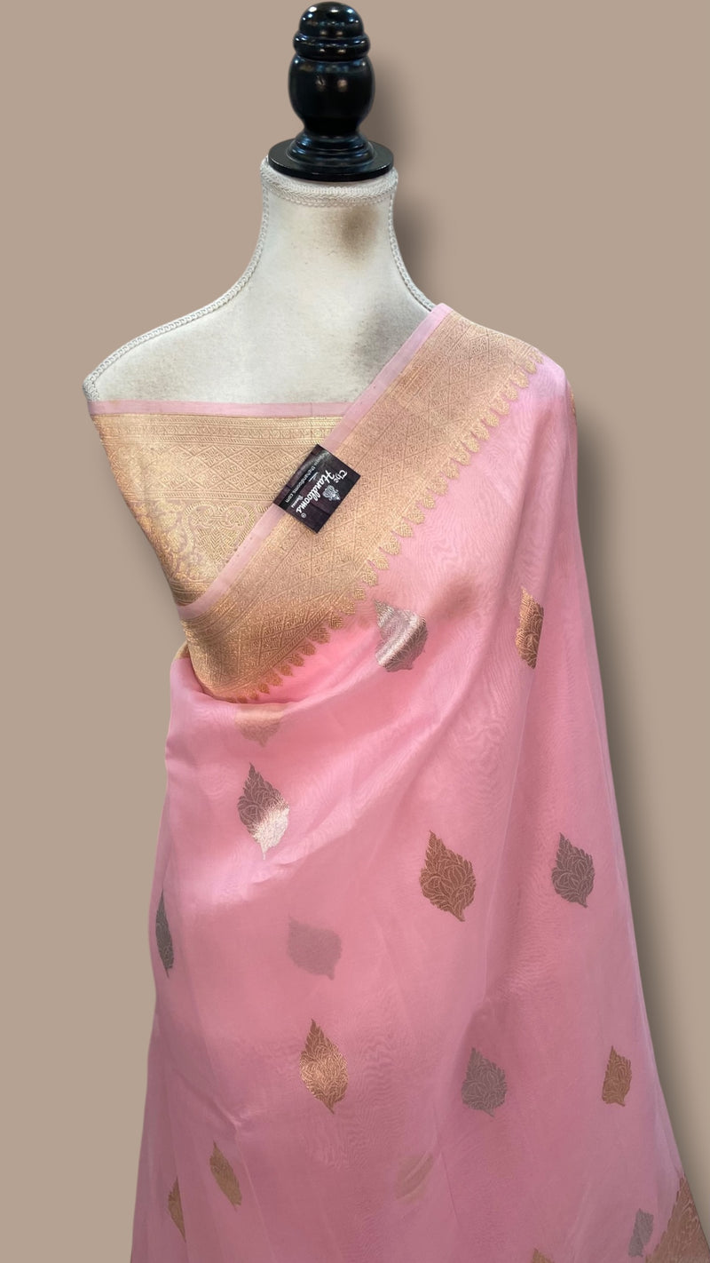Pure Kora Handloom Banarasi Saree - Pink