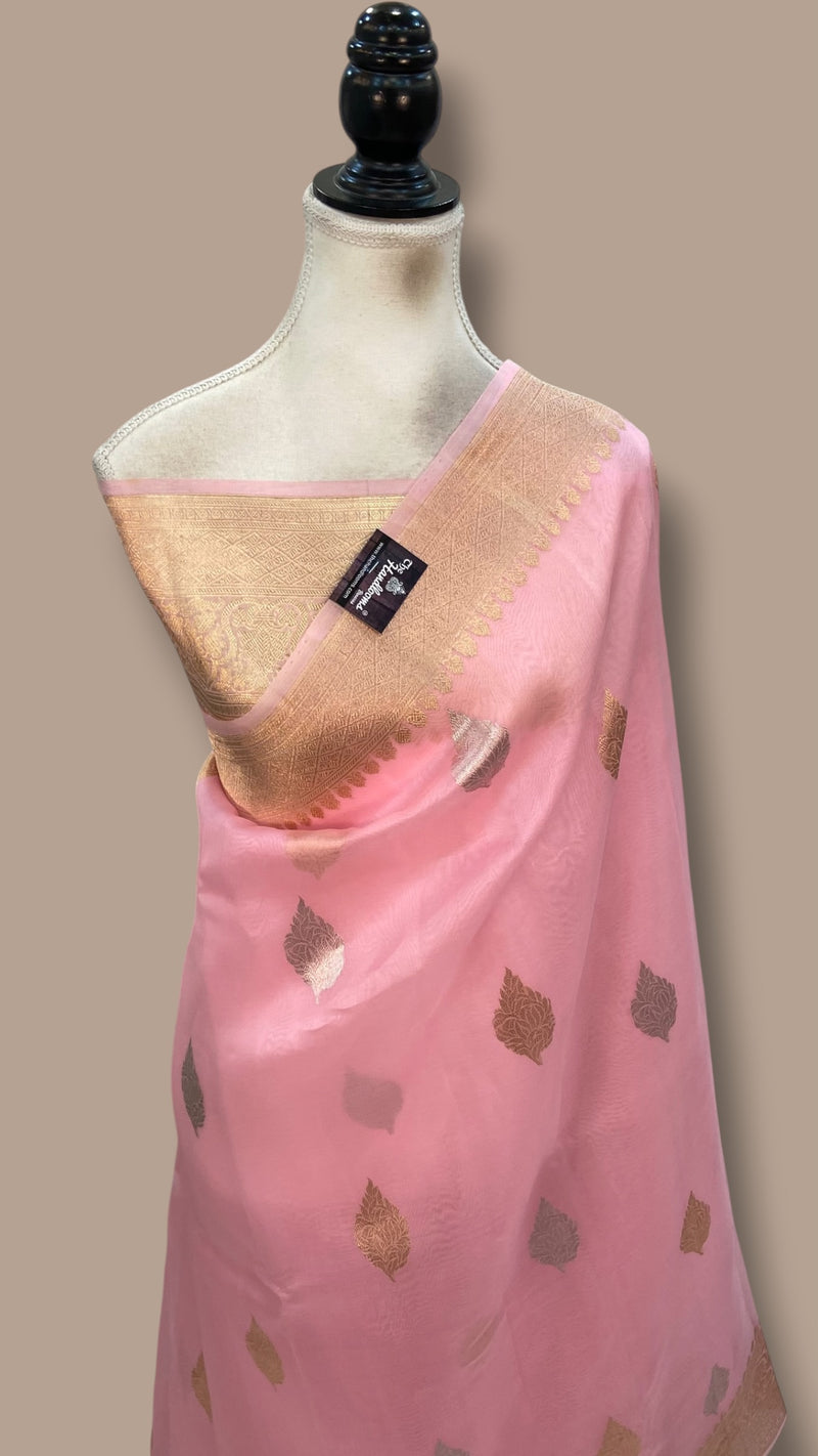 Pure Kora Handloom Banarasi Saree - Pink