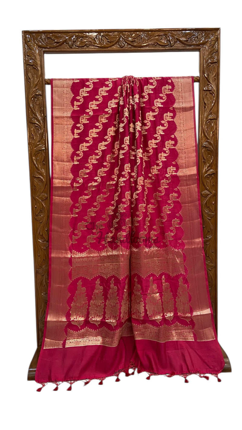 Pure Dupion Silk Banarasi Saree - Gold Zari - The Handlooms