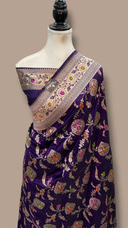 Pure Katan Silk Banarasi Handloom Saree - All over Jaal Work With Meenakari - The Handlooms