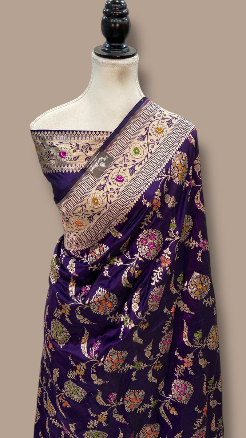 Pure Katan Silk Banarasi Handloom Saree - All over Jaal Work With Meenakari - The Handlooms