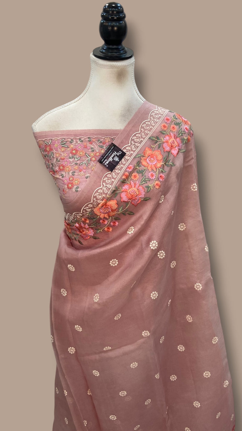 Pure Organza Chikankari Handloom Banarasi Saree