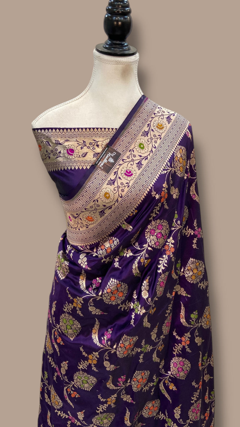 Pure Katan Silk Banarasi Handloom Saree - All over Jaal Work With Meenakari - The Handlooms