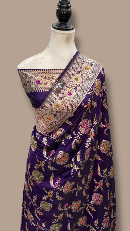 Pure Katan Silk Banarasi Handloom Saree - All over Jaal Work With Meenakari - The Handlooms