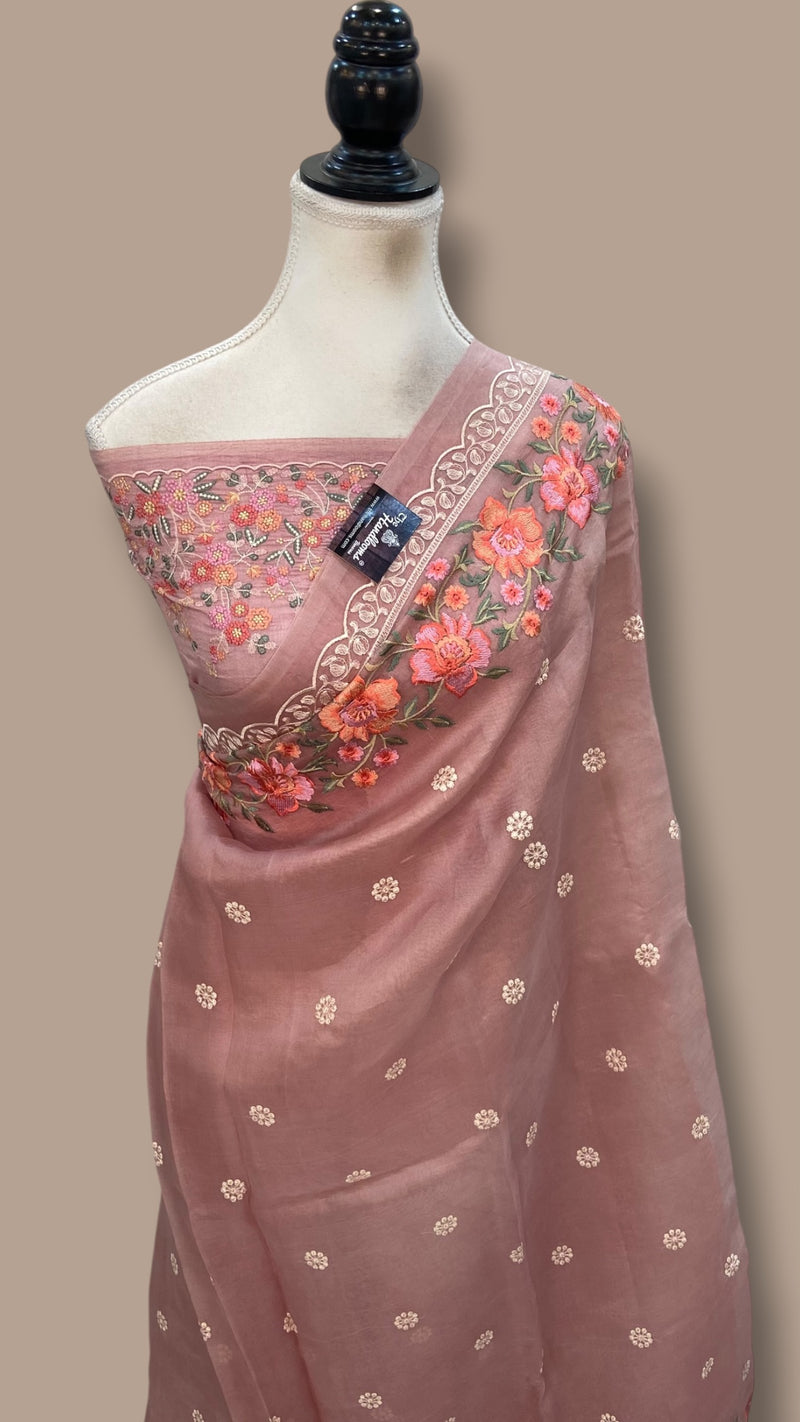 Pure Organza Chikankari Handloom Banarasi Saree