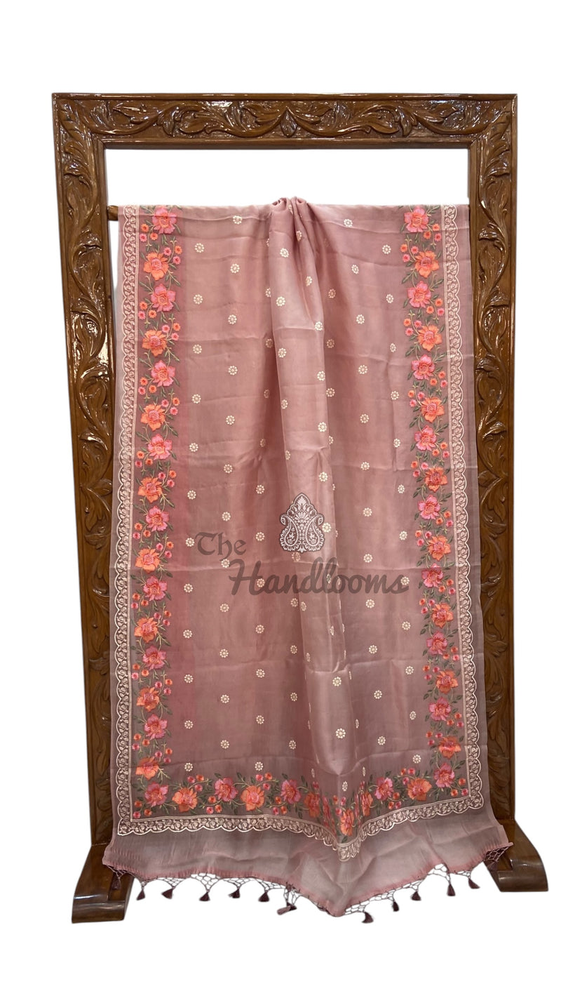 Pure Organza Chikankari Handloom Banarasi Saree
