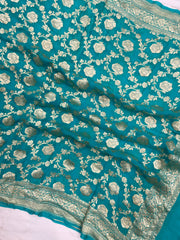 Pure Khaddi Georgette Dupatta - Water Zari - The Handlooms