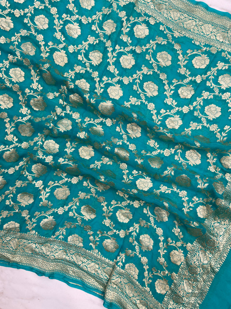 Pure Khaddi Georgette Dupatta - Water Zari - The Handlooms