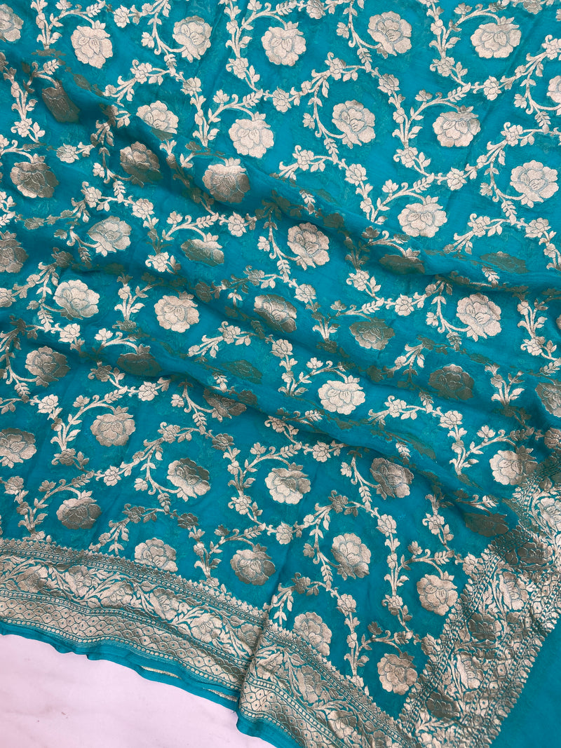 Pure Khaddi Georgette Dupatta - Water Zari - The Handlooms
