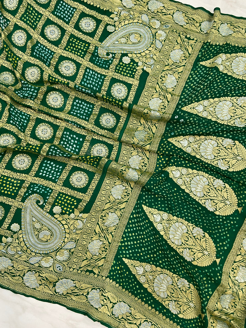 Pure Georgette Banarasi Bandhej Handloom Saree - The Handlooms