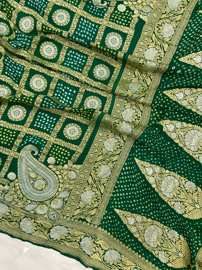 Pure Georgette Banarasi Bandhej Handloom Saree - The Handlooms