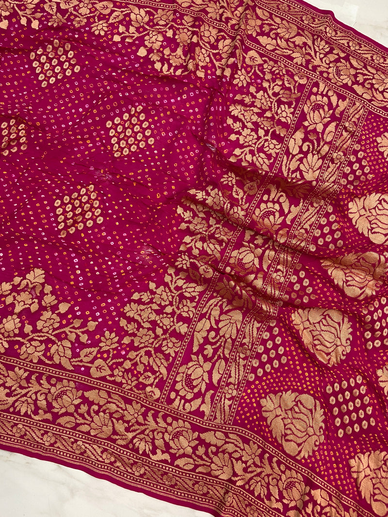 Pure Georgette Banarasi Bandhej Handloom Saree - The Handlooms