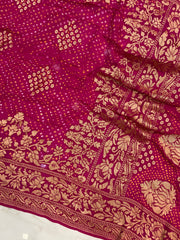 Pure Georgette Banarasi Bandhej Handloom Saree - The Handlooms