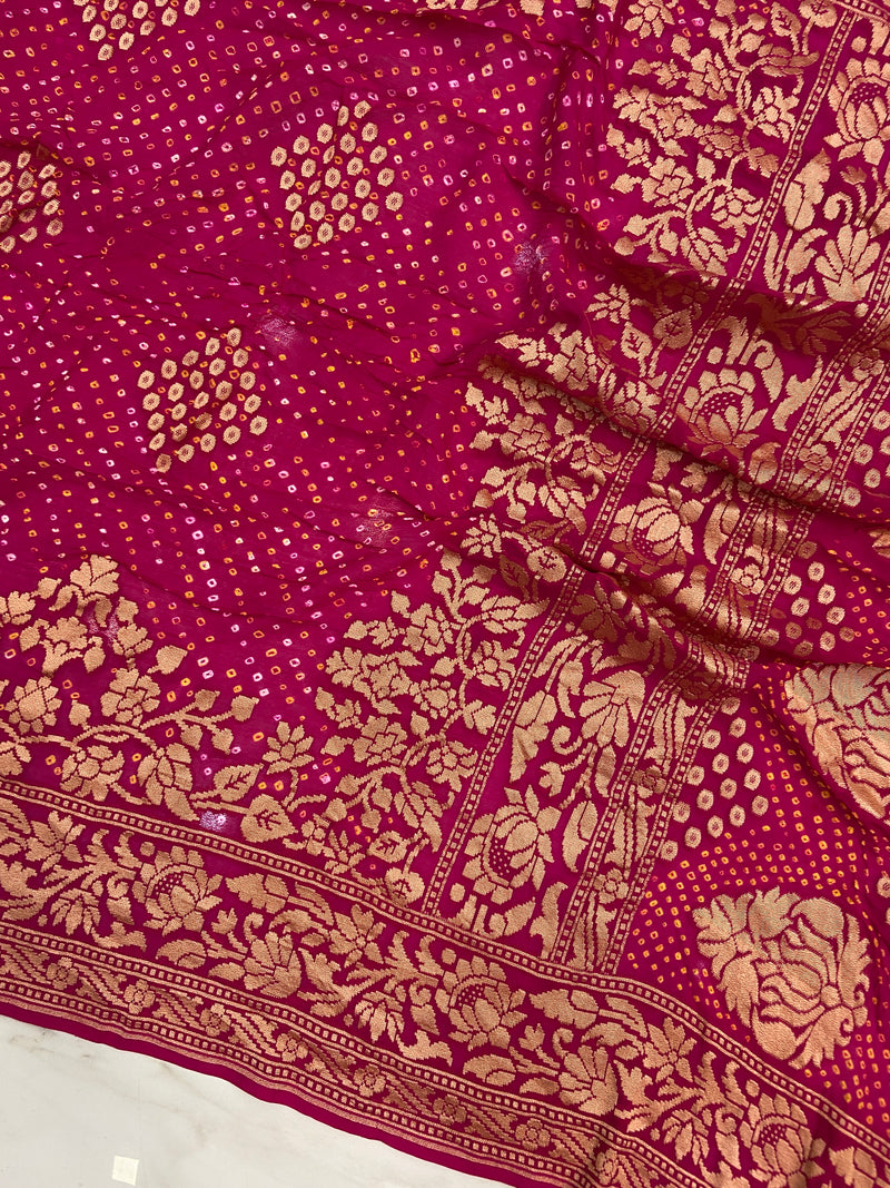 Pure Georgette Banarasi Bandhej Handloom Saree - The Handlooms