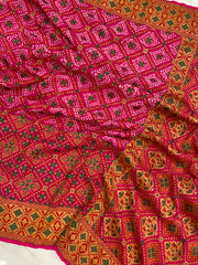 Pure Georgette Banarasi Bandhej Handloom Saree - Meenakari - The Handlooms