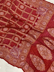 Pure Georgette Banarasi Bandhej Handloom Saree - The Handlooms