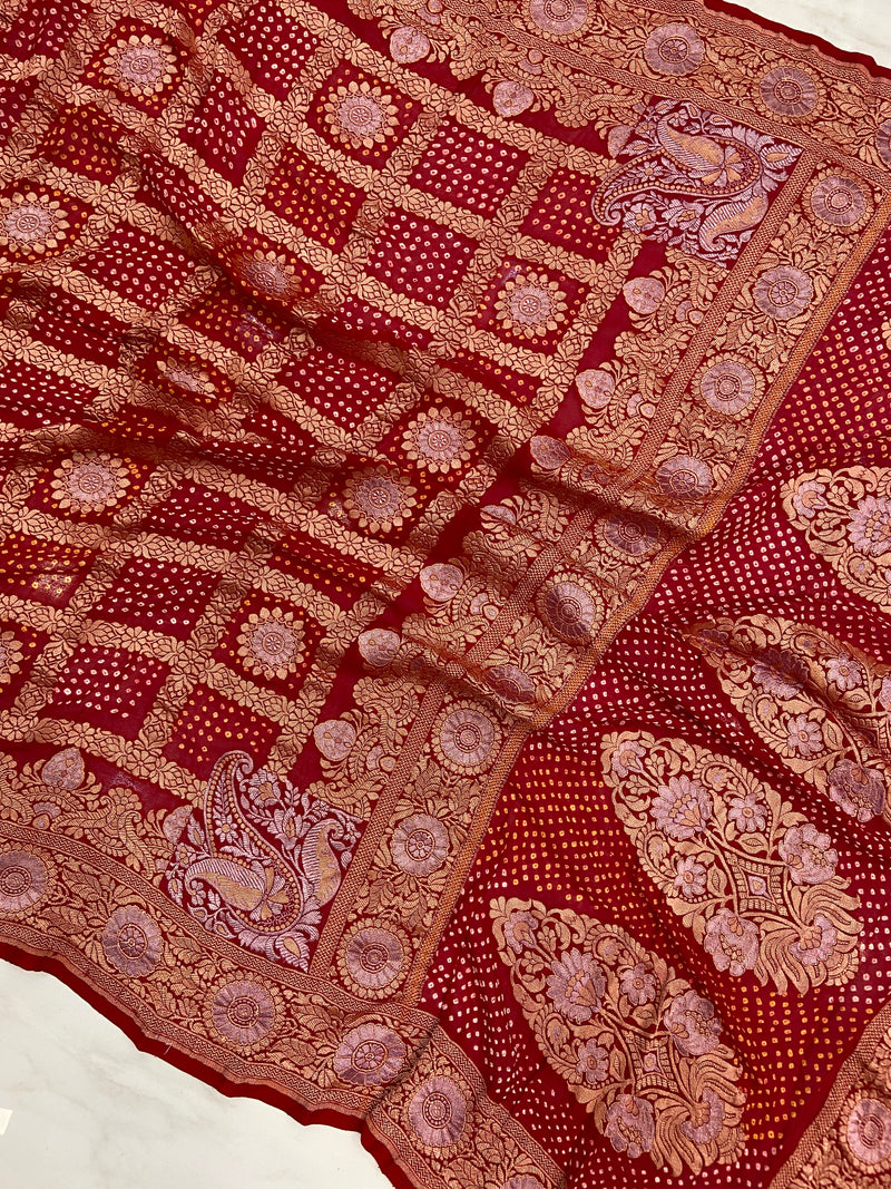 Pure Georgette Banarasi Bandhej Handloom Saree - The Handlooms