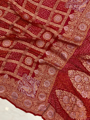 Pure Georgette Banarasi Bandhej Handloom Saree - The Handlooms