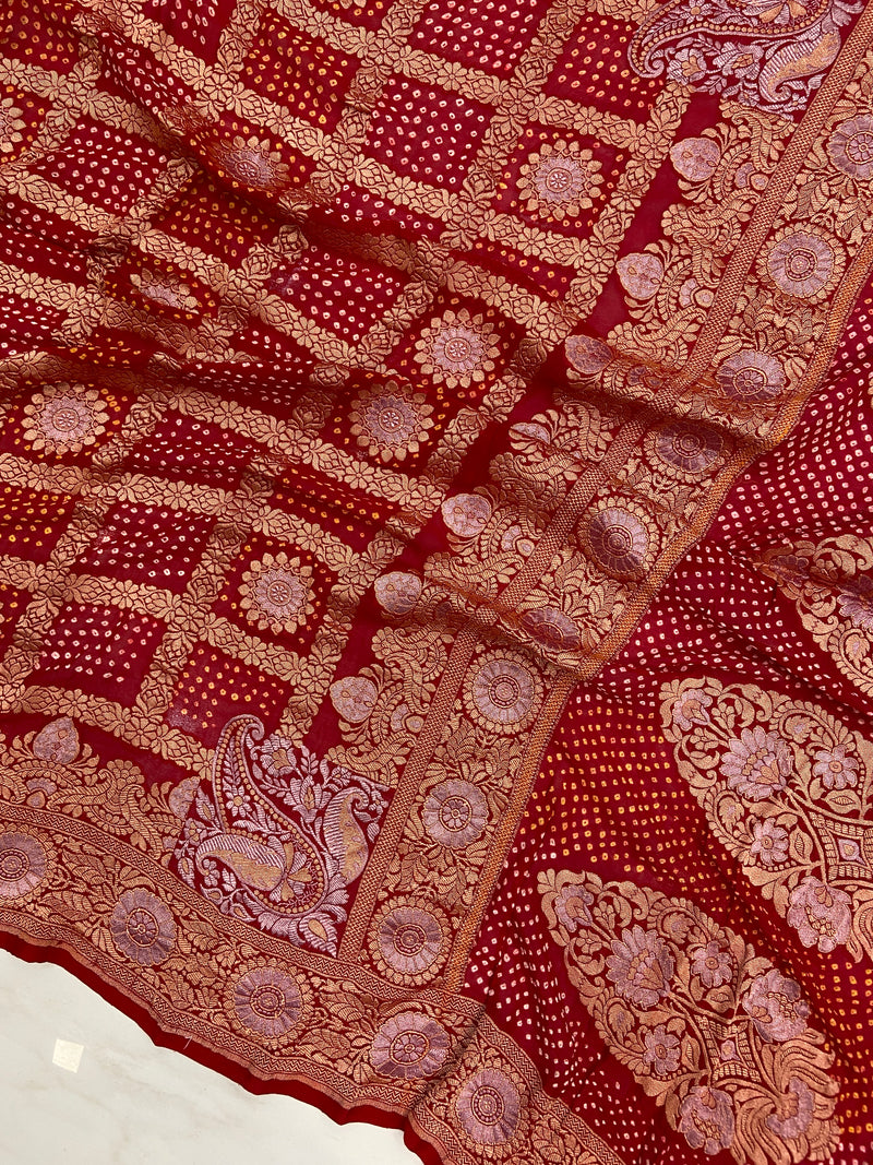 Pure Georgette Banarasi Bandhej Handloom Saree - The Handlooms