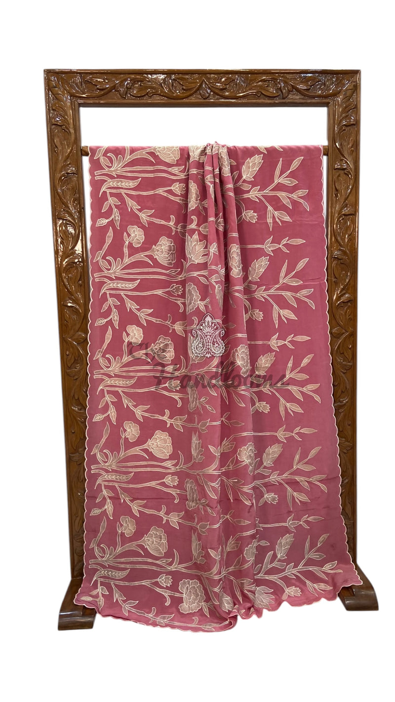 Pure Crepe Silk Handloom Banarasi Saree - Handwork