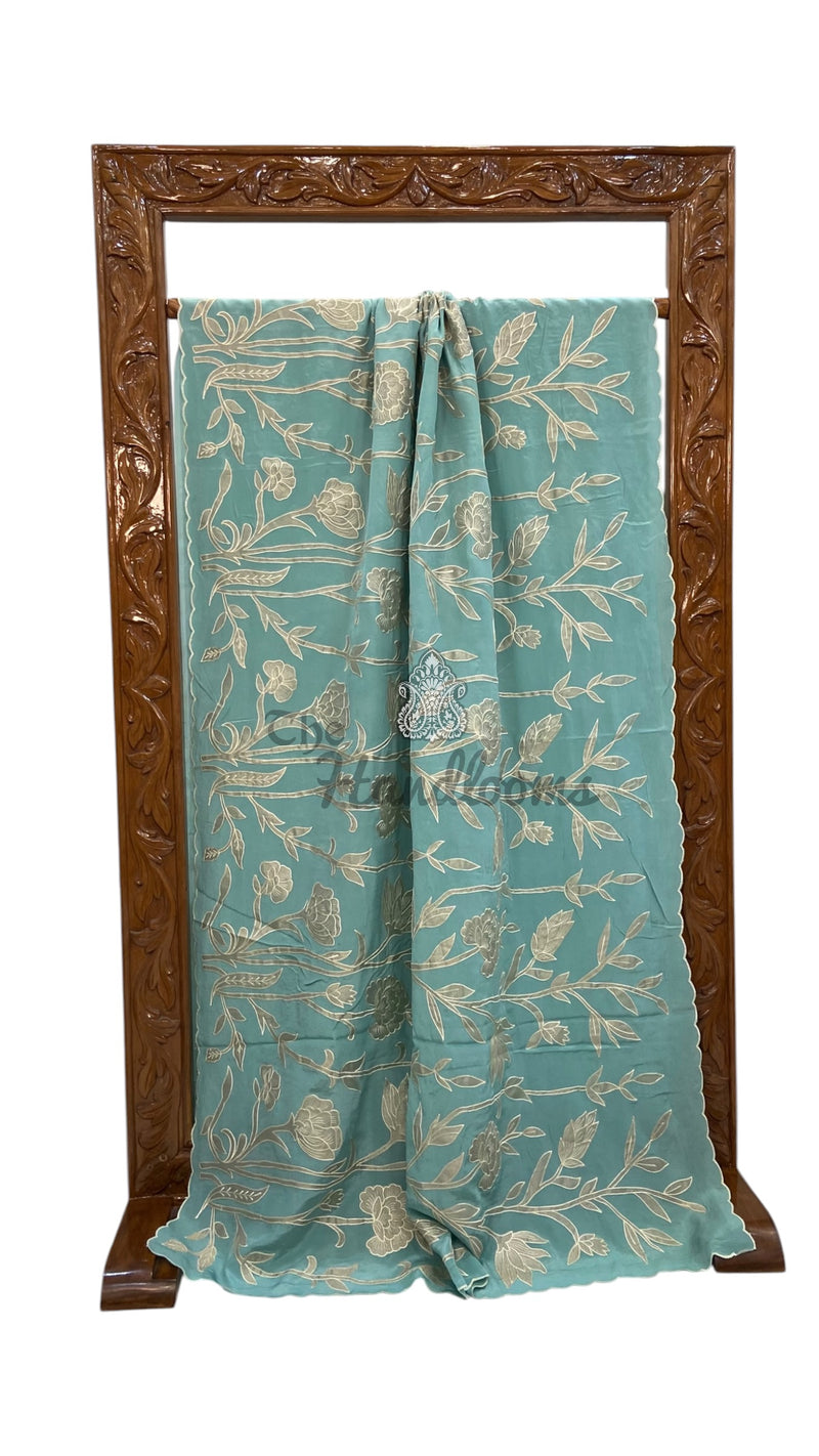 Pure Crepe Silk Handloom Banarasi Saree - Handwork