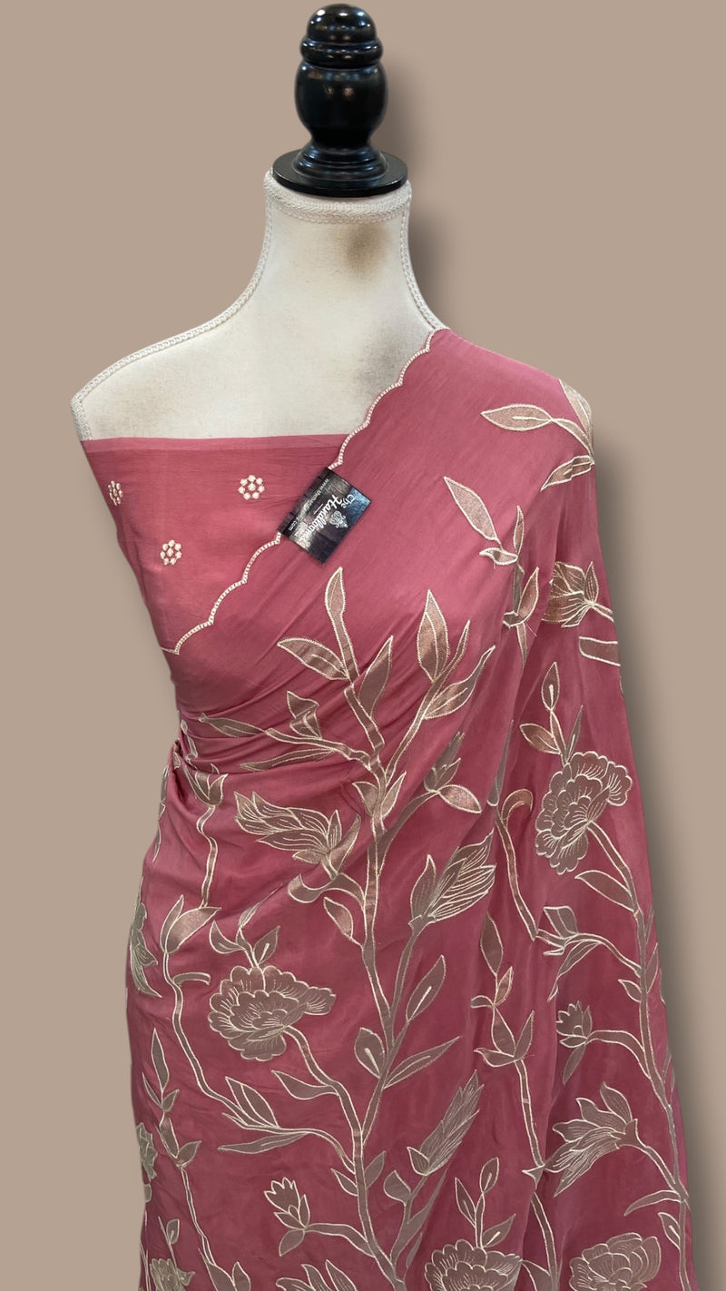 Pure Crepe Silk Handloom Banarasi Saree - Handwork