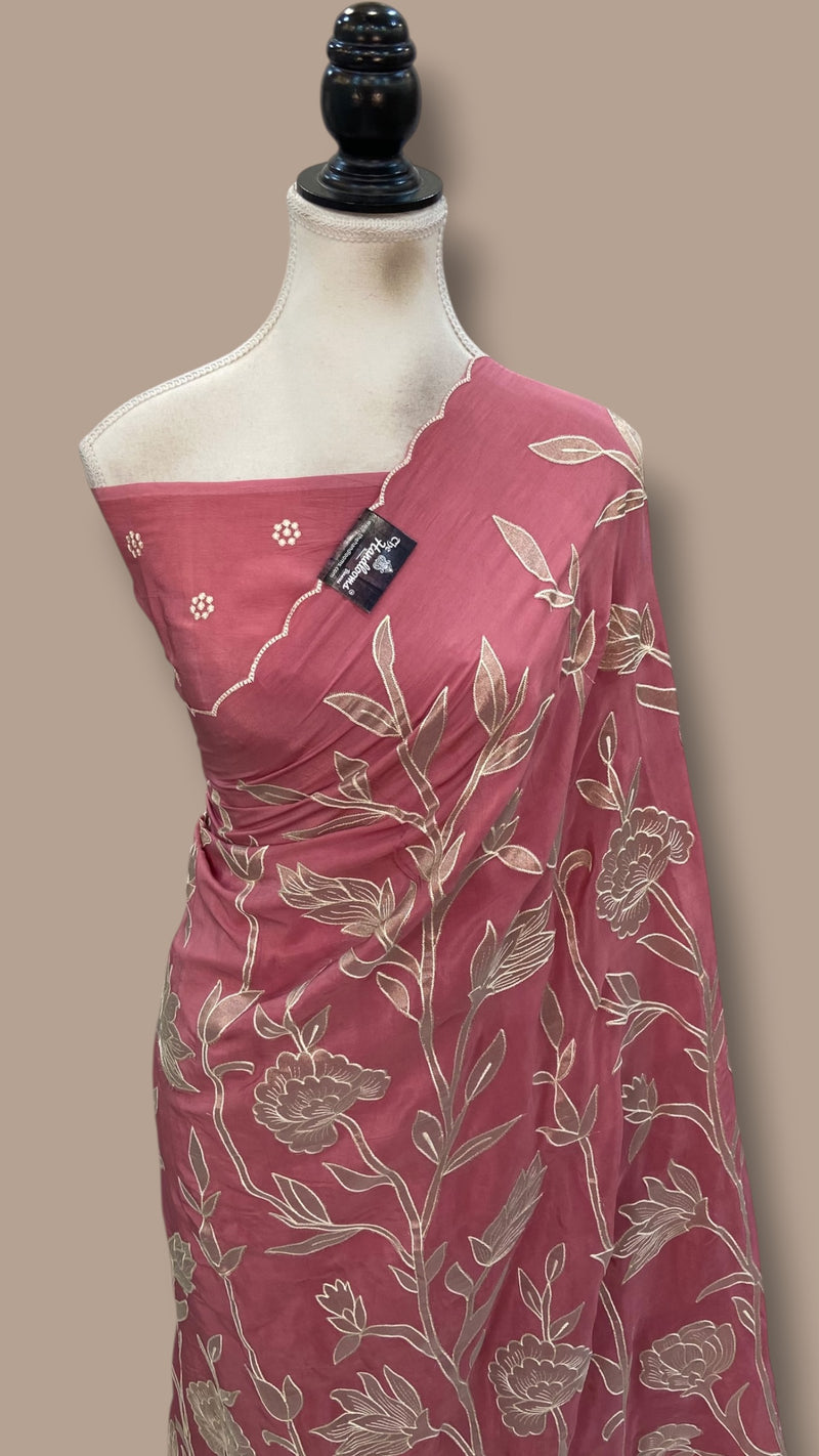 Pure Crepe Silk Handloom Banarasi Saree - Handwork