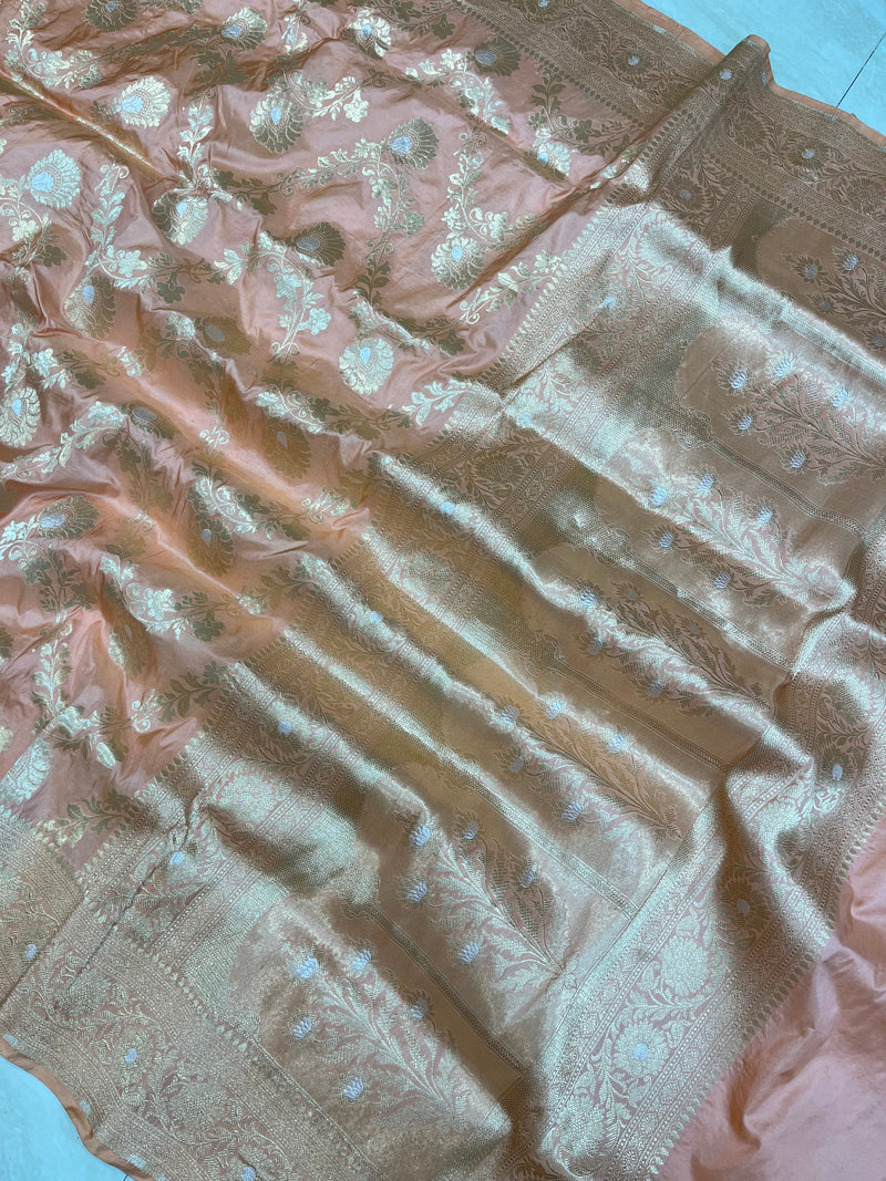 Pure Katan Silk Banarasi Handloom Saree - All over Sona Roopa Jaal work - The Handlooms