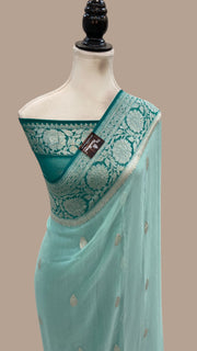 Pure Georgette Handloom Banarasi Saree - Silver Zari - The Handlooms