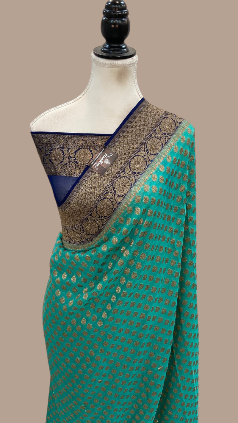 Pure Khaddi Georgette Handloom Banarasi Saree - Antique Zari - The Handlooms