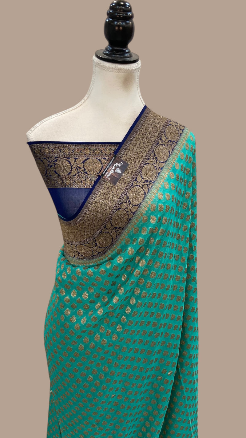 Pure Khaddi Georgette Handloom Banarasi Saree - Antique Zari - The Handlooms