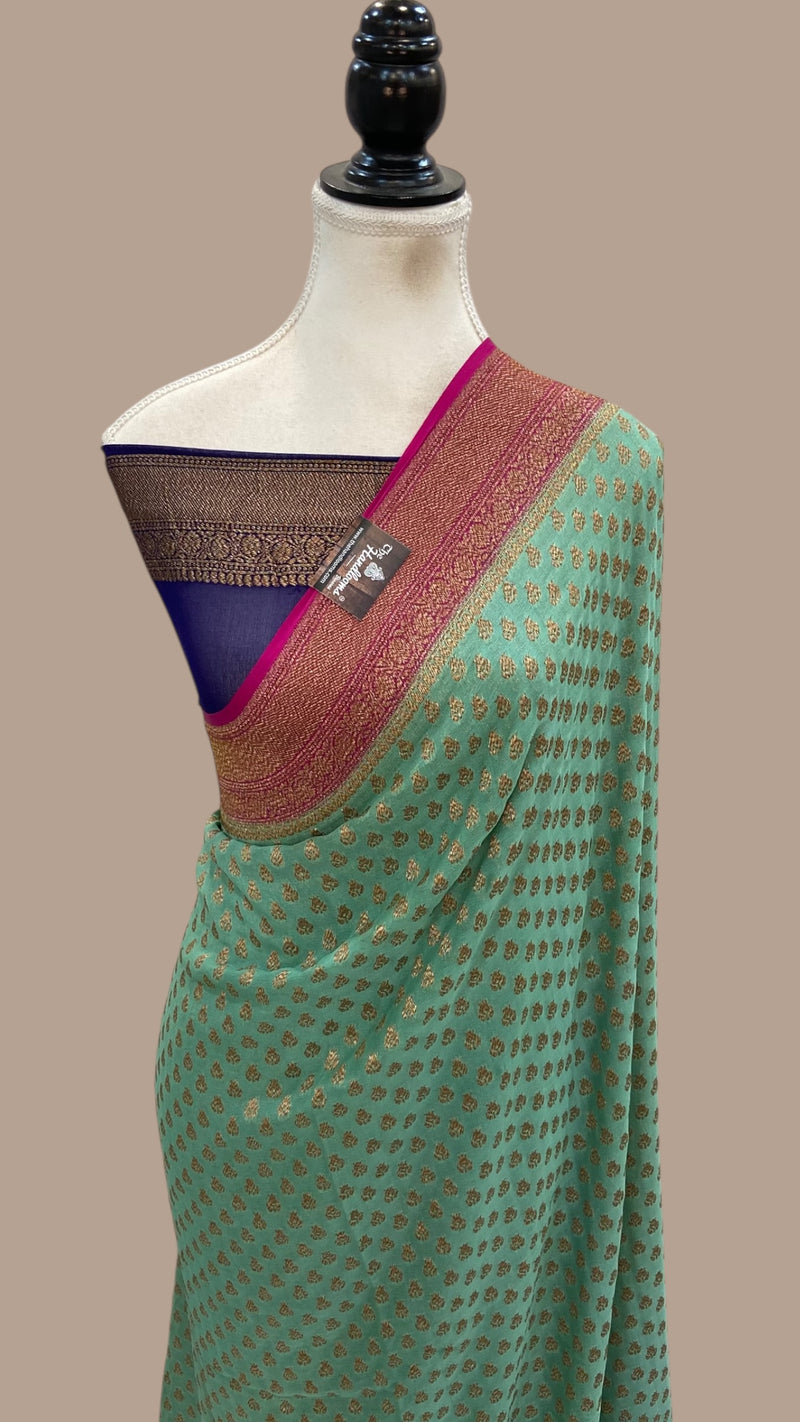 Pure Khaddi Georgette Handloom Banarasi Saree - Antique Zari - The Handlooms