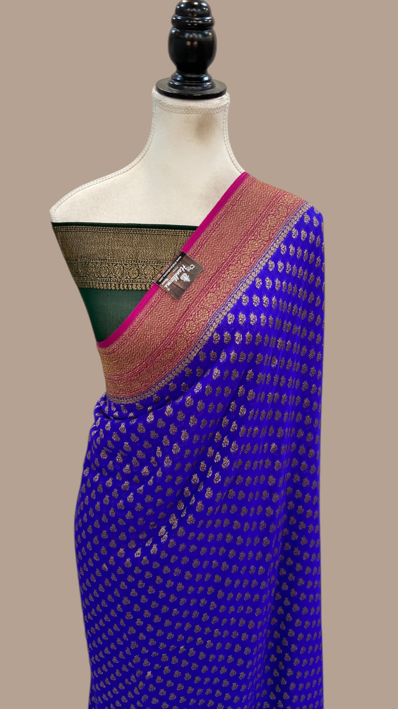 Pure Khaddi Georgette Handloom Banarasi Saree - Antique Zari - The Handlooms
