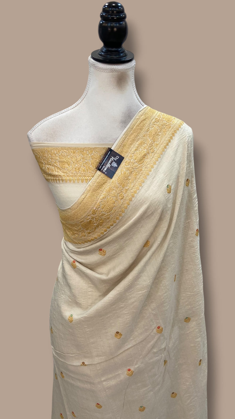 Pure Tussar Georgette Handloom Banarasi Saree - Water Zari